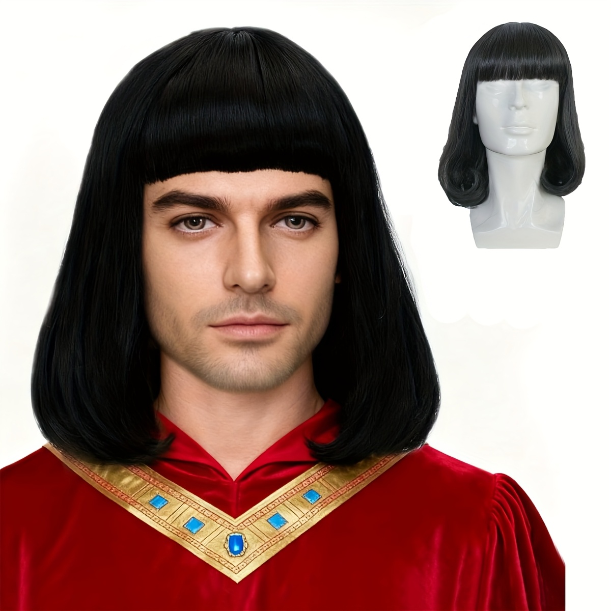 TEMU Peluca artificial corta negra para cosplay, postizo de pelo para cosplay masculino, ideal para disfraces de Halloween en de anime