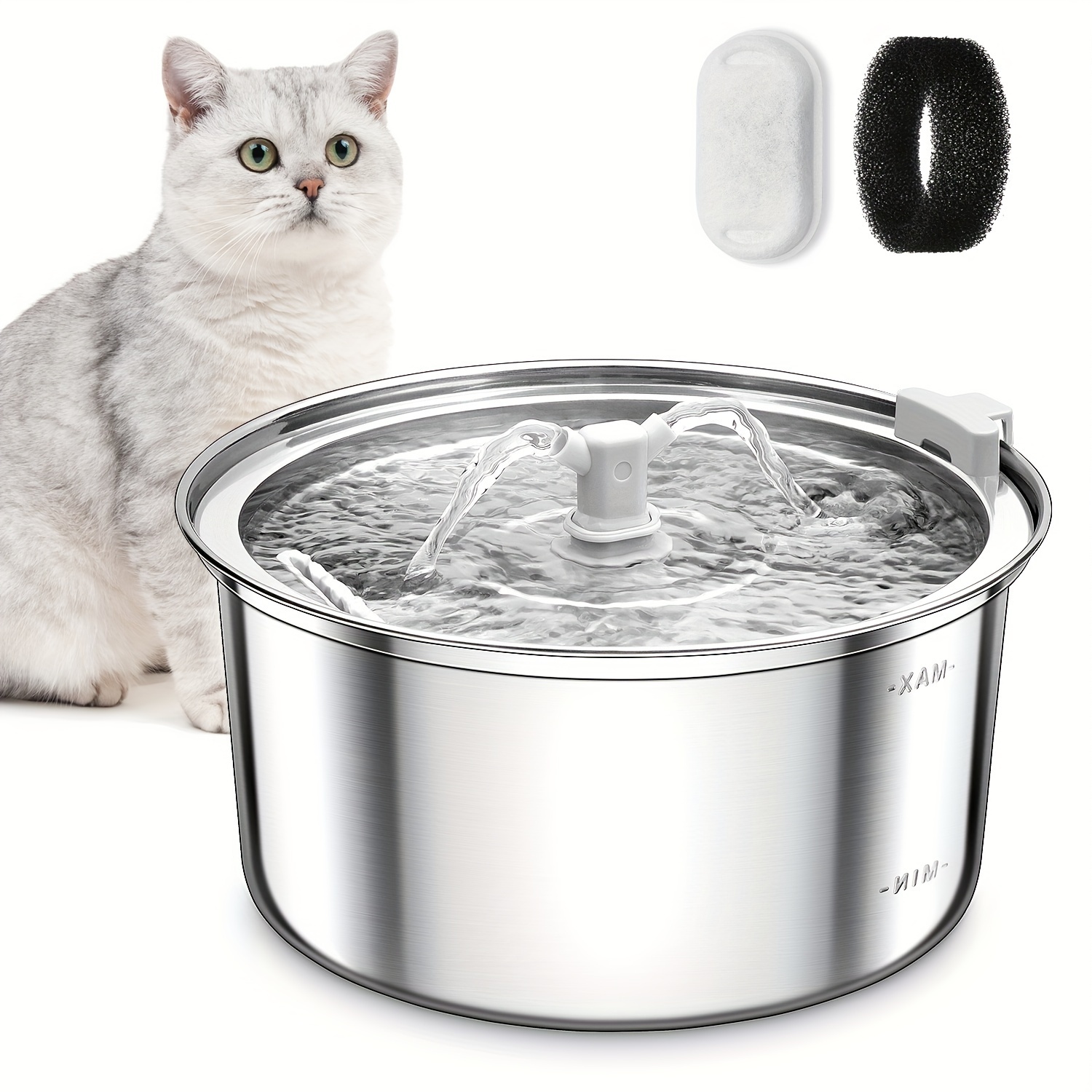 

Cat Water Fountain Stainless Steel, 3.2l/108oz Pet Water Fountain For Cats Inside With 2 Faucets, Ultra-quiet Pump Pet Water Dispenser For Cats, Dogs, Multiple Pets, Dishwasher Safe