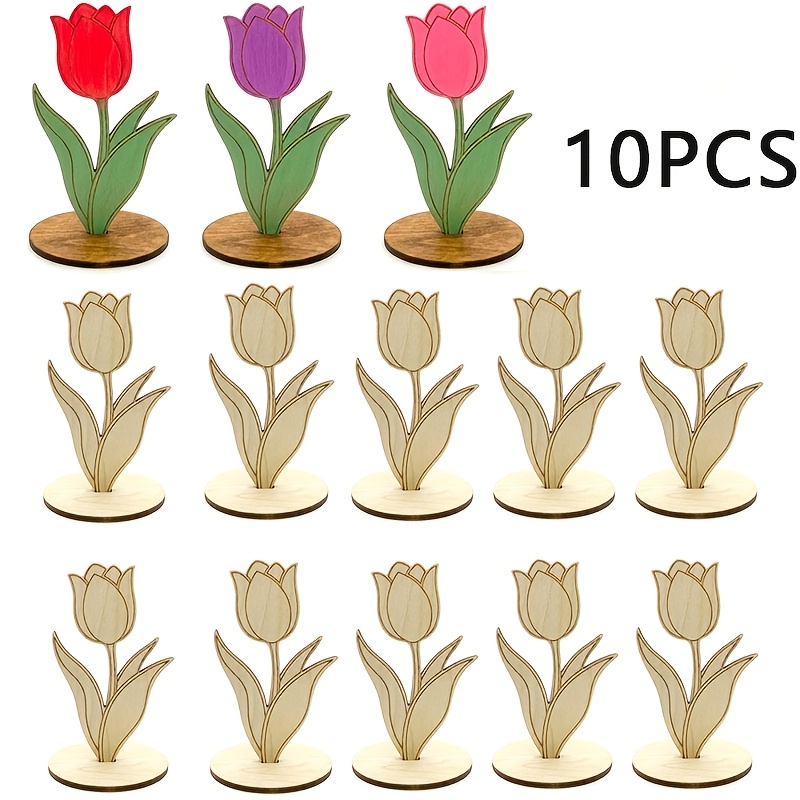 Image of 10 Wooden Tulip Decorations - Standing Ornaments, Suitable For Party Centerpieces, Weddings, Birthdays, And Mother's Day Arrangements. A Perfect Gift For Mother's Day, An Elegant For