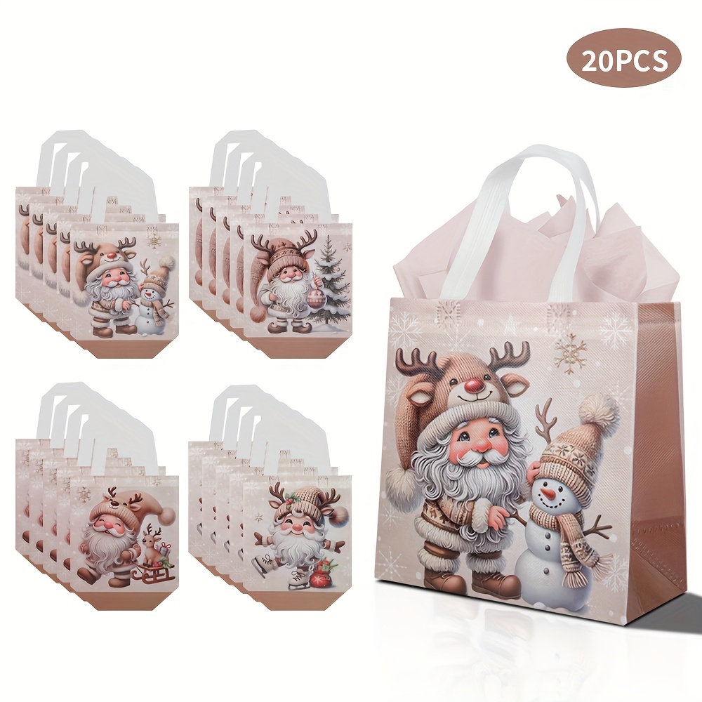 TEMU Merry Christmas Gift Bags With Santa Claus And Snowman Print Patterns, Large-capacity Gift Storage Bags, Essential Supplies For Holiday Parties,