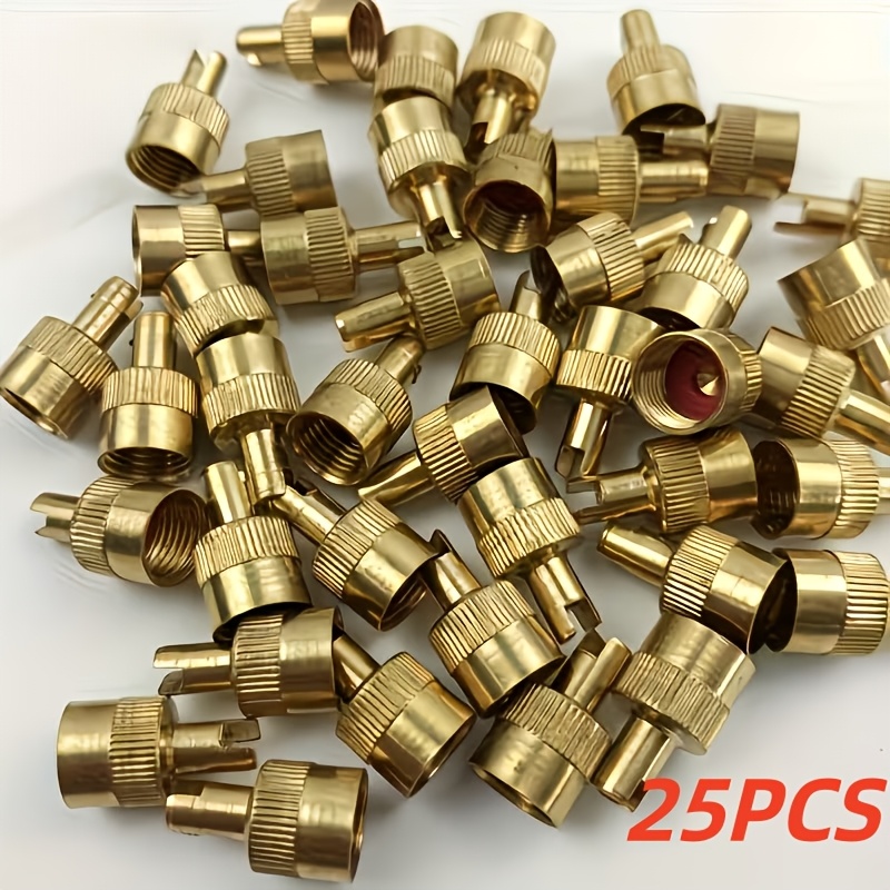 TEMU 25pcs Car Tire Valve Stem Caps, Copper Valve Core Tool Caps, Removal Tool, Dust Covers, Copper Color, Nickel-plated Copper, Universal