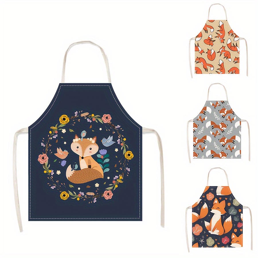 

1pc, Apron, Cartoon Style Cute Fox Printed Apron Waistband, Fashionable Sleeveless Cooking Apron Waistband, Workwear For Household Cleaning, Cooking