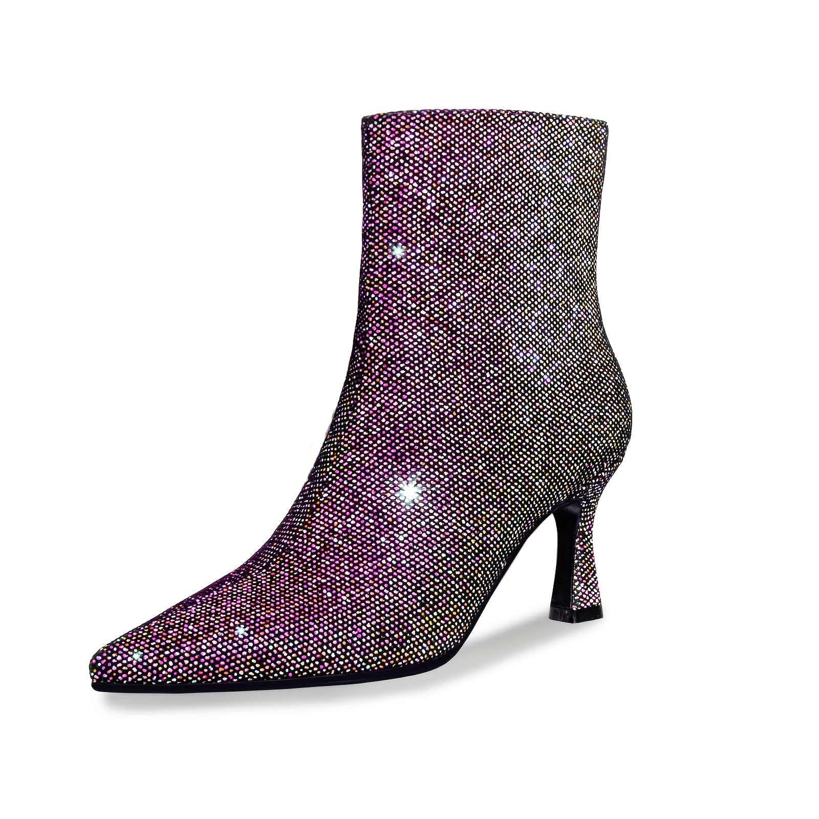 sparkly kitten heels ankle boots for women pointed toe glitter