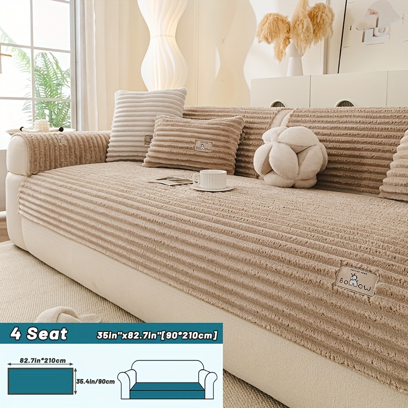 TEMU 1pc Plush Sofa Cushion, Winter Warm Sofa Cover With Drawstring Design, Non-slip, Soft And Comfortable Fabric, Pet-friendly, Living Room Sofa