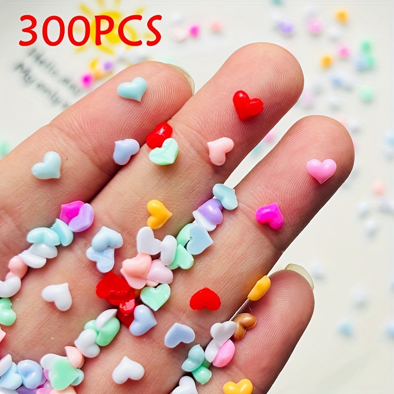 Mini Candy-colored Resin Heart Nail Rhinestones - 50/150/300pcs, Flat Back Charms For Weddings & Salon Use