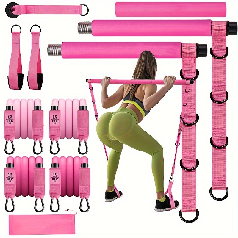 TEMU Pilates Bar Kit With Pilates Workout Hip Waist Arm Squats Exercise Equipment For Home Workouts Adjustable 3 Section Pilates Bar Kit For Women And Men