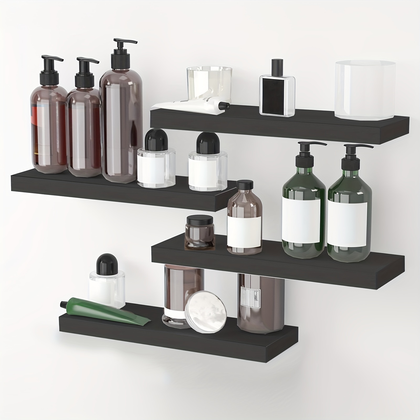 

Toiletries And Towels Shelves, Black, Bathroom Floating Shelves, 4+1 Tier 15.7in Rustic Wall Shelf Over Toilet With Invisible Brackets, Farmhouse Wall Decor