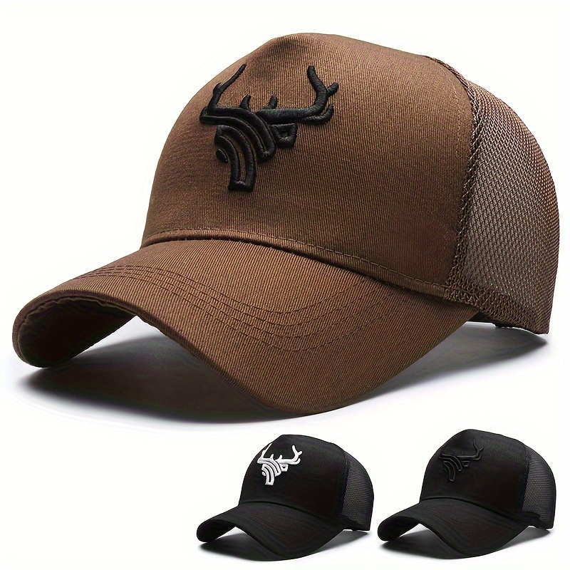 

Men's Breathable Baseball Cap With Deer Pattern - Summer Sun Protection, Stretch Fabric, Sporty Style