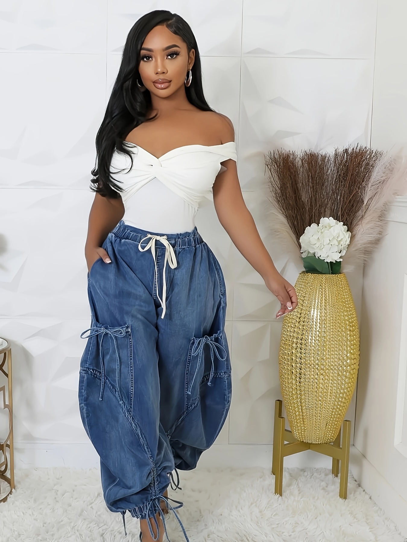 Pantalon Cargo Femme - Coupe Baggy Taille Haute - 6 Poches - Style Y2K Décontracté