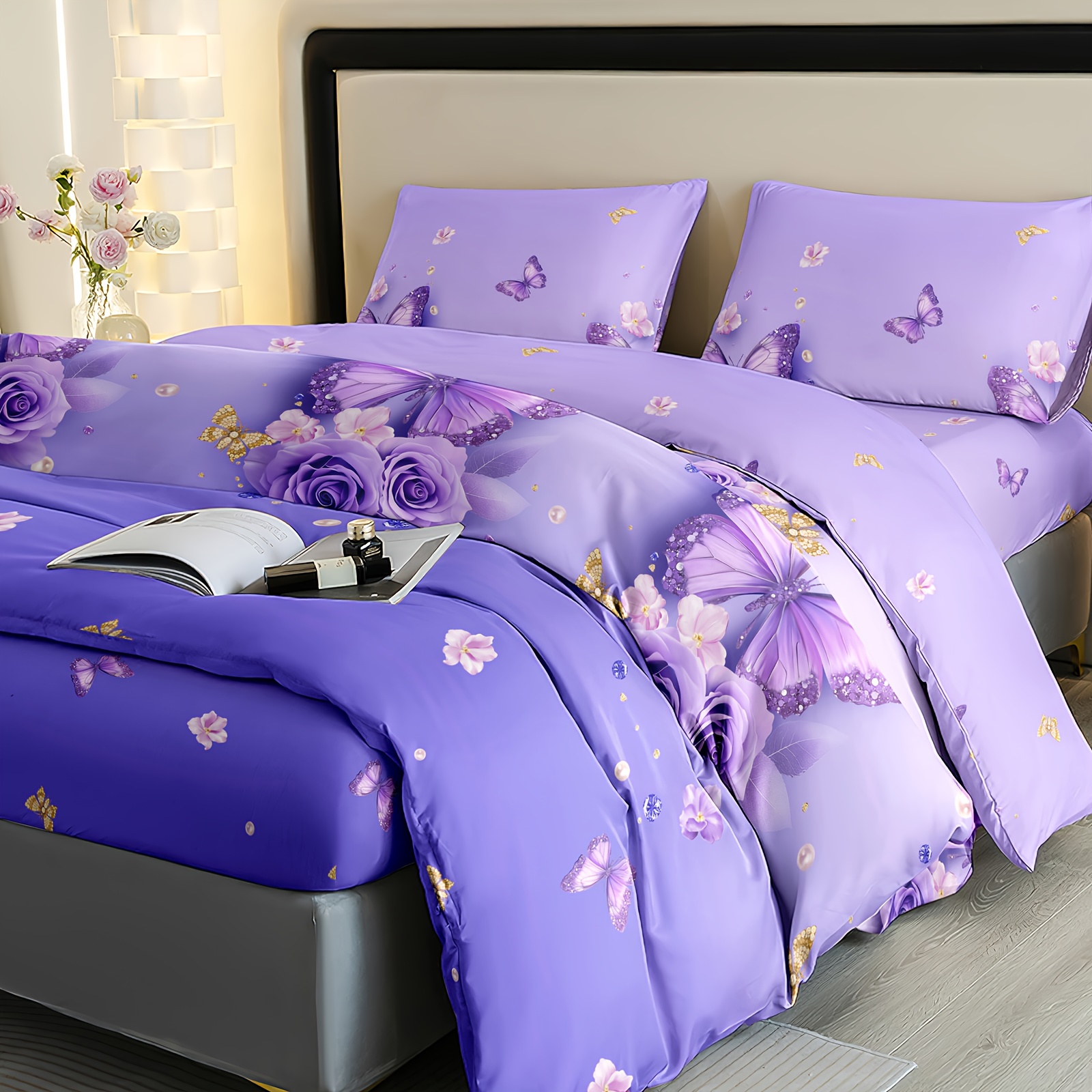 Image of 3pcss -friendly Breathable Duvet Cover, Fairy Duvet Cover And Pillowcase 3pcss Set | 2pcs Pillowcases And 1pc Duvet Cover | | Fitted Elasticity, | Suitable For Master Bedroom