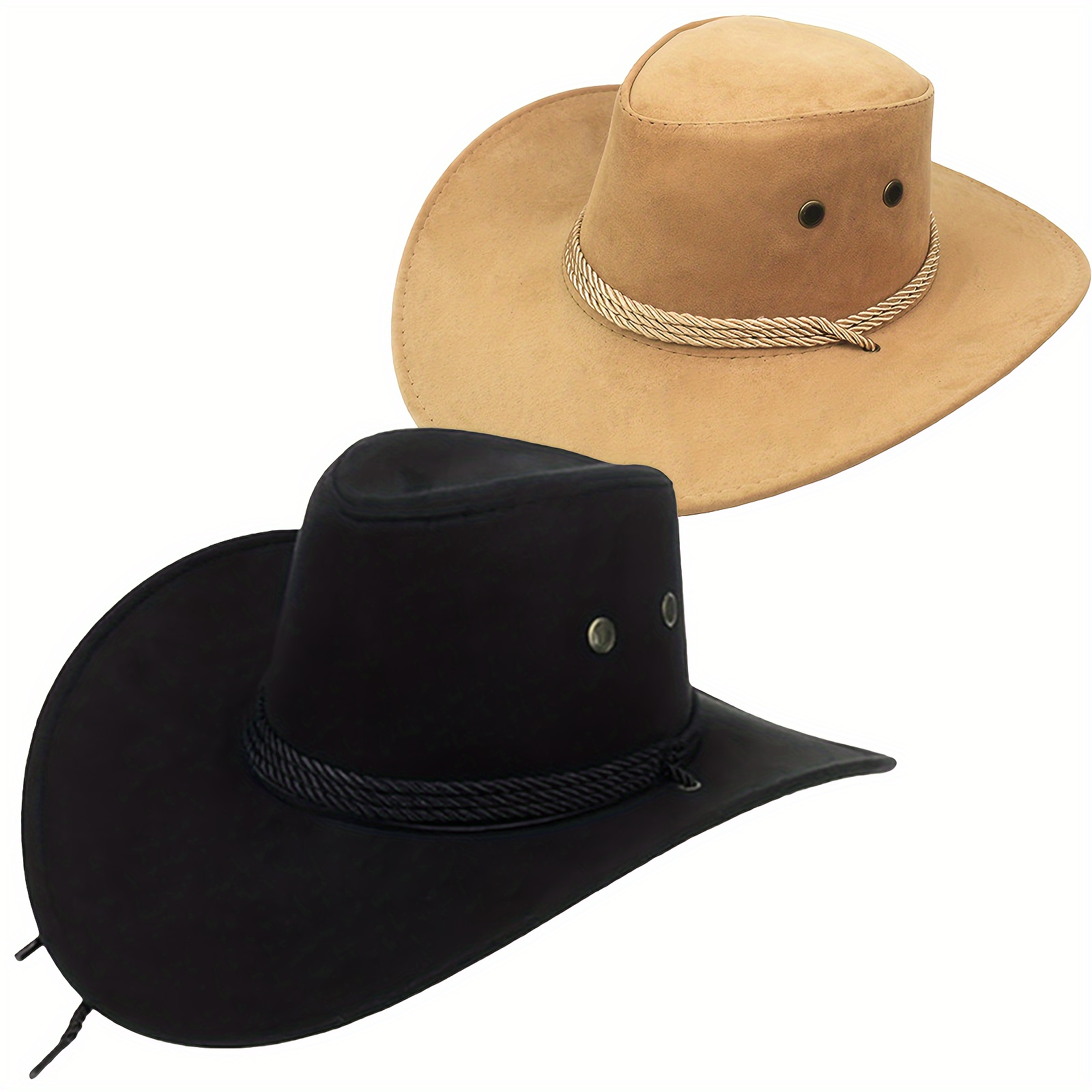 2pcs Western Cowgirl Cowboy Hat Solid Color Unisex Jazz Fedoras Classic Wide Brim Sunscreen Fedora Hats For Women Men - Click Image to Close