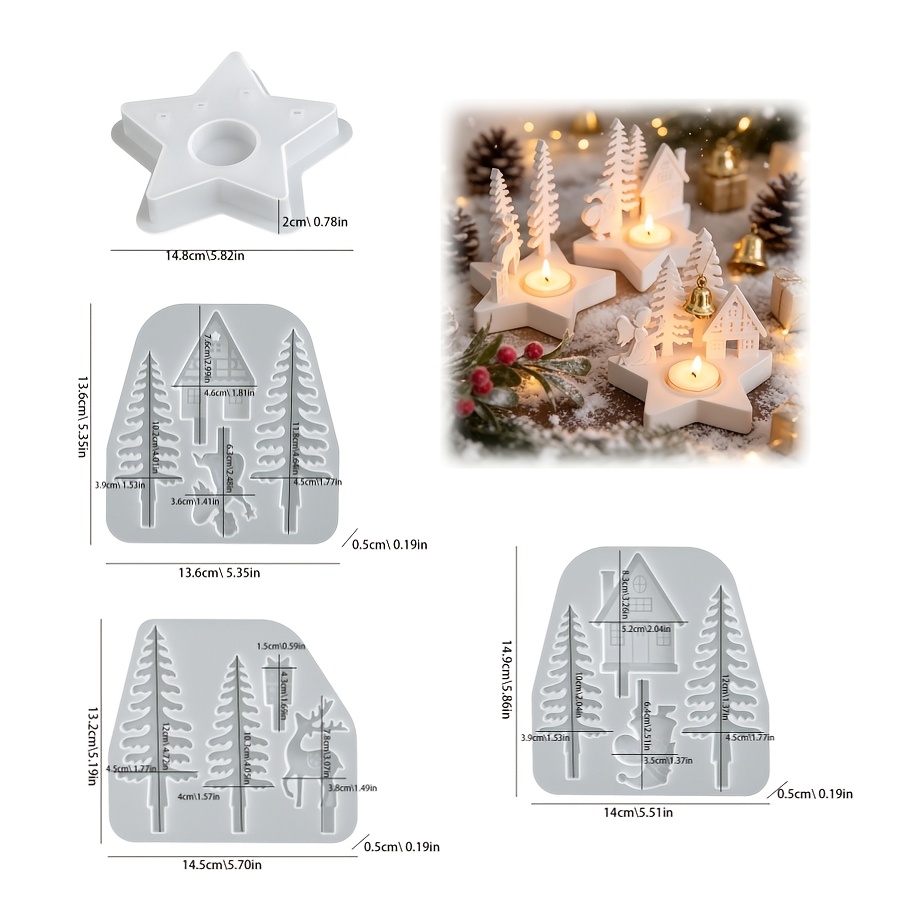 TEMU Clay Silicone Mold, 4pcs Christmas Star Candlestick And Plug-in Decorative Mold Set, Suitable For Making Epoxy Plaster Candles And Aromatherapy