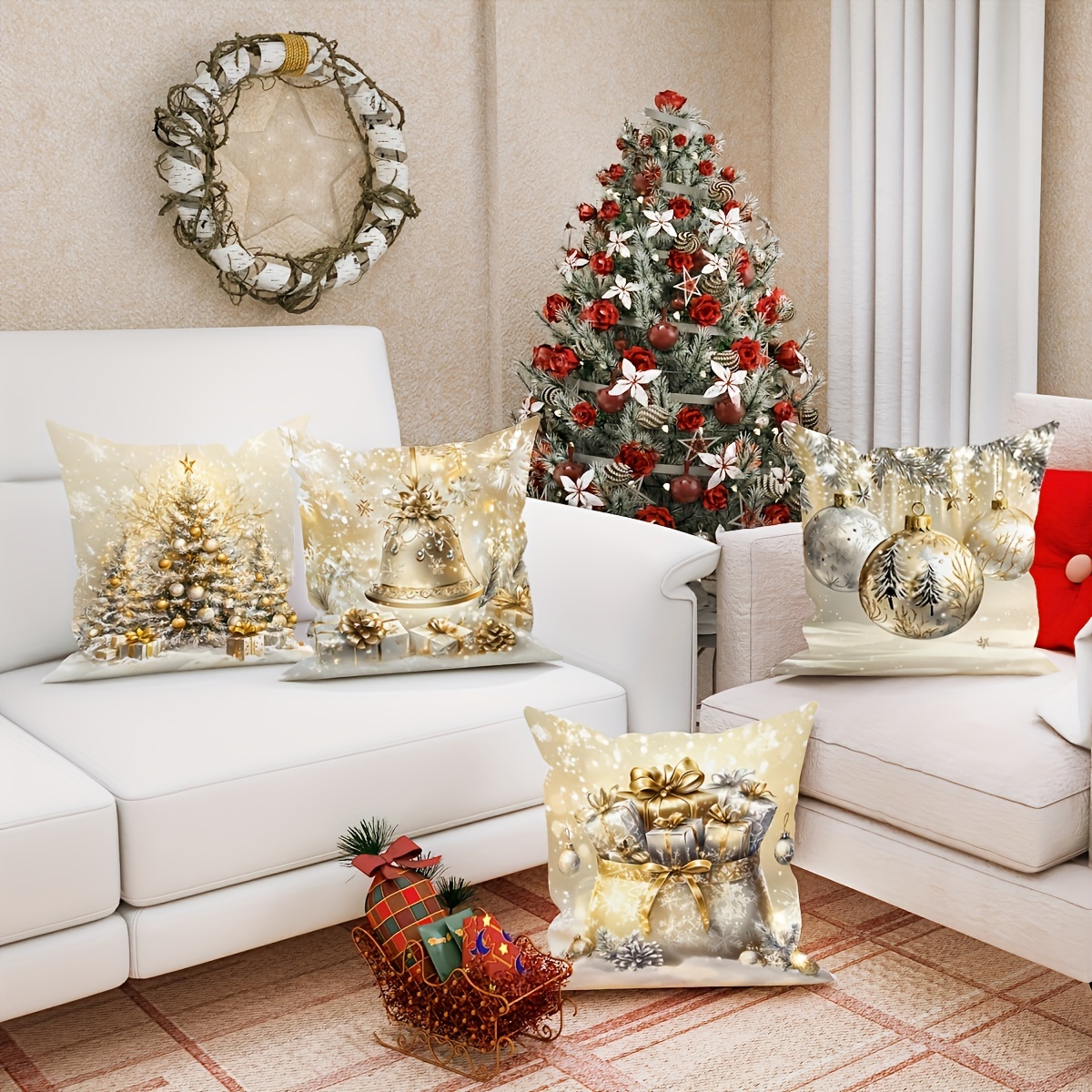 luxury velvet christmas throw pillow covers set gold white Temu