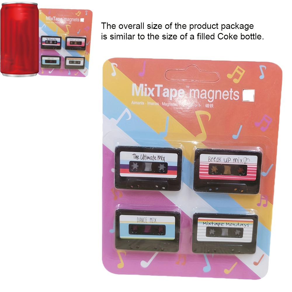 Image of Set Of 4 Nostalgic Cassette Record Magnets For Decoration, Vintage Style Refrigerator Stickers, Four-piece Magnet Set