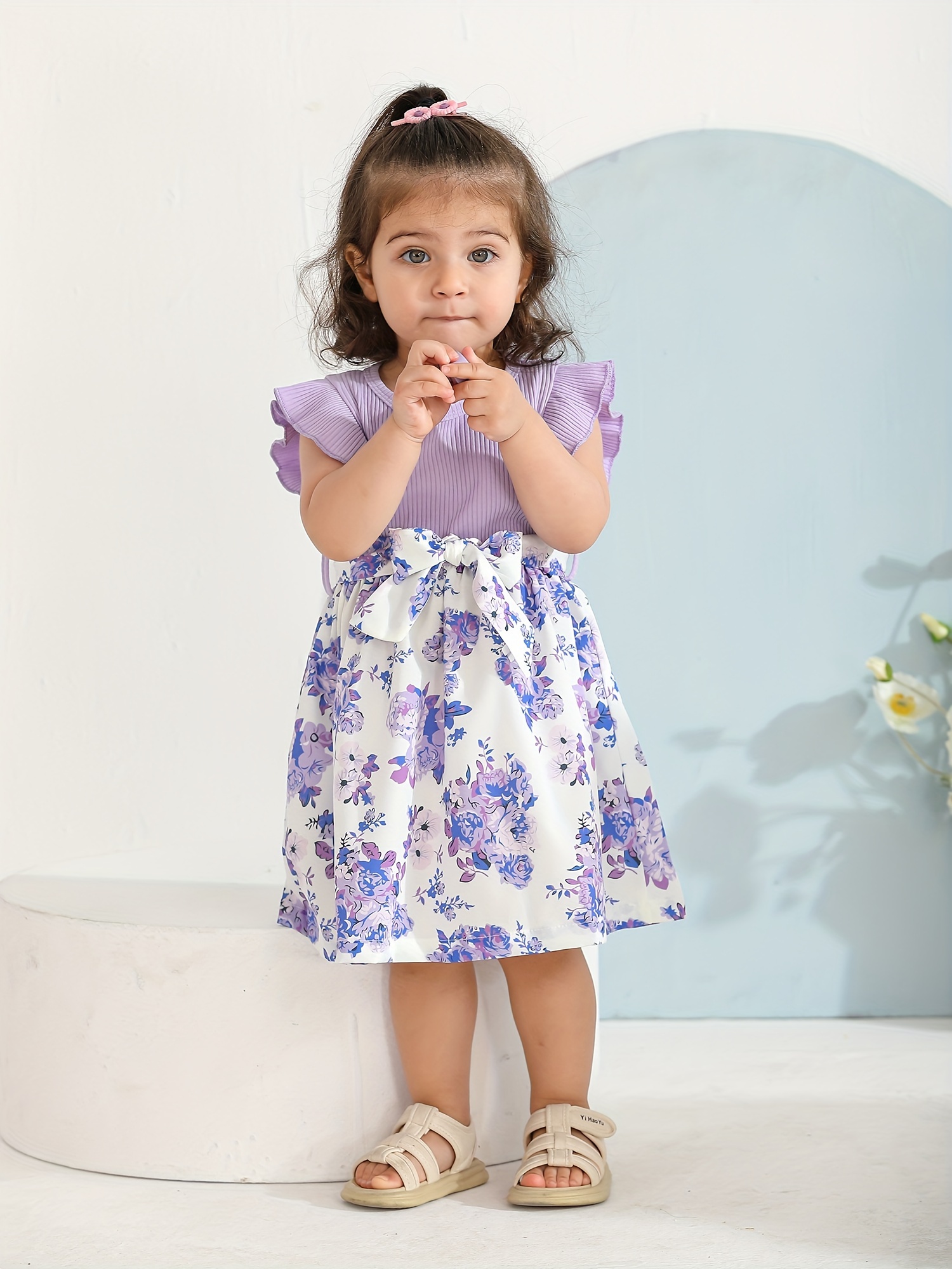 slim fit dress slacks Toddler Girl Floral Ruffled Dress – The Trendy Toddlers main image 0