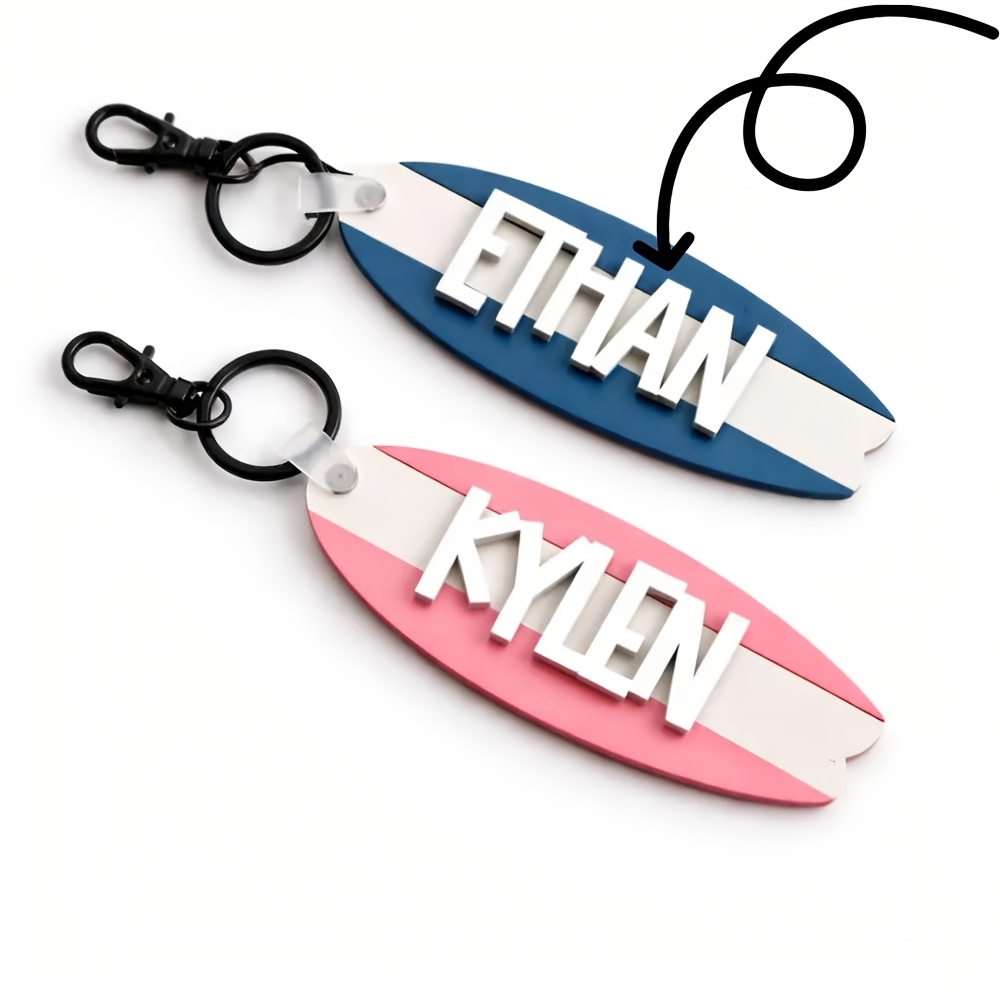 TEMU [2d Flat] [2d Flat] 1pc Acrylic Custom Name Surfboard Shape Backpack Keychain Pendant, Personalized Name Backpack Name Tag Pendant, Suitable For