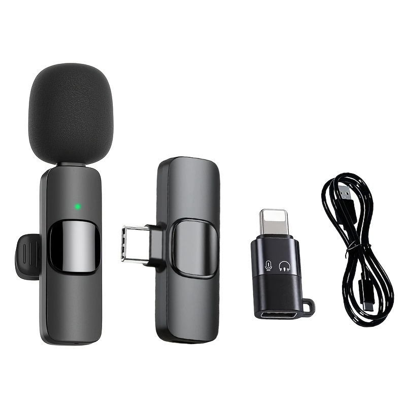 TEMU -one With Ios Adapter-wireless Lapel Microphone, Mini Mic With Noise Reduction, Lapel Mic For Video, Interview, Live Streaming, Compatible With