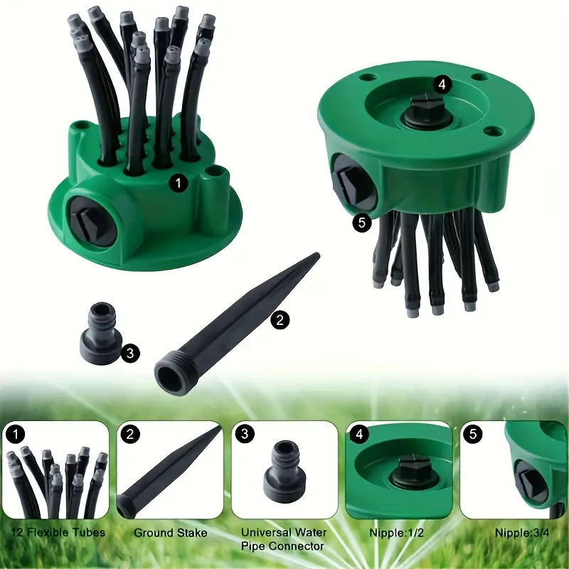 360 degree automatic multi head sprinkler durable plastic garden watering system with adjustable spray distance gardening equipment for lawn flower bed and plant care garden watering tool decor durable plastic sprinkler details 4