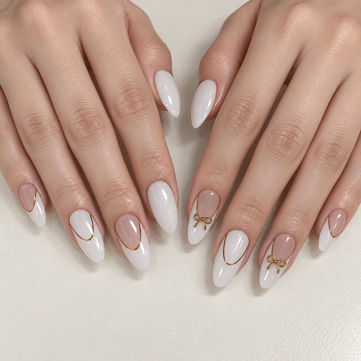 TEMU Celebrity-style Wearable Nail Tips, 24pcs, Medium-long Almond Shape, With Golden Edges, Elegant 3d Design, Detachable False Nails For Nail