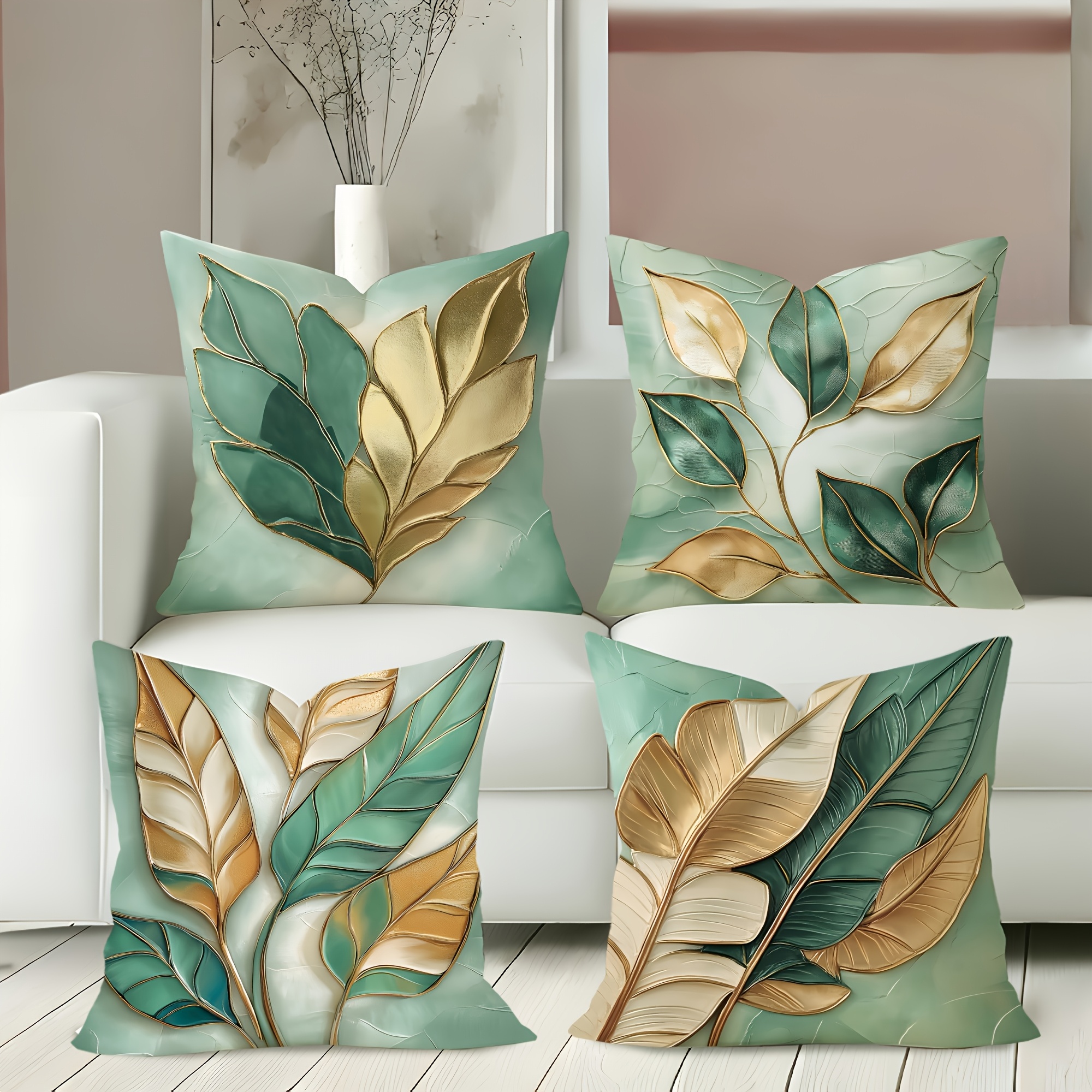 

4pcs Green & Throw Pillow Covers Set - Soft, Zippered Decorative Cushion Cases For Living Room And Bedroom