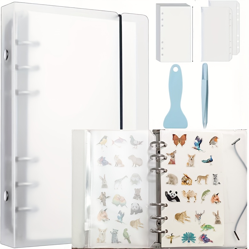 Image of A6 Reusable Sticker Collecting Album Book 80 Sheets With Pockets, Sticker Collecting Album With Tweezer And Spatula Reusable Sticker Album, Blank Sticker Book
