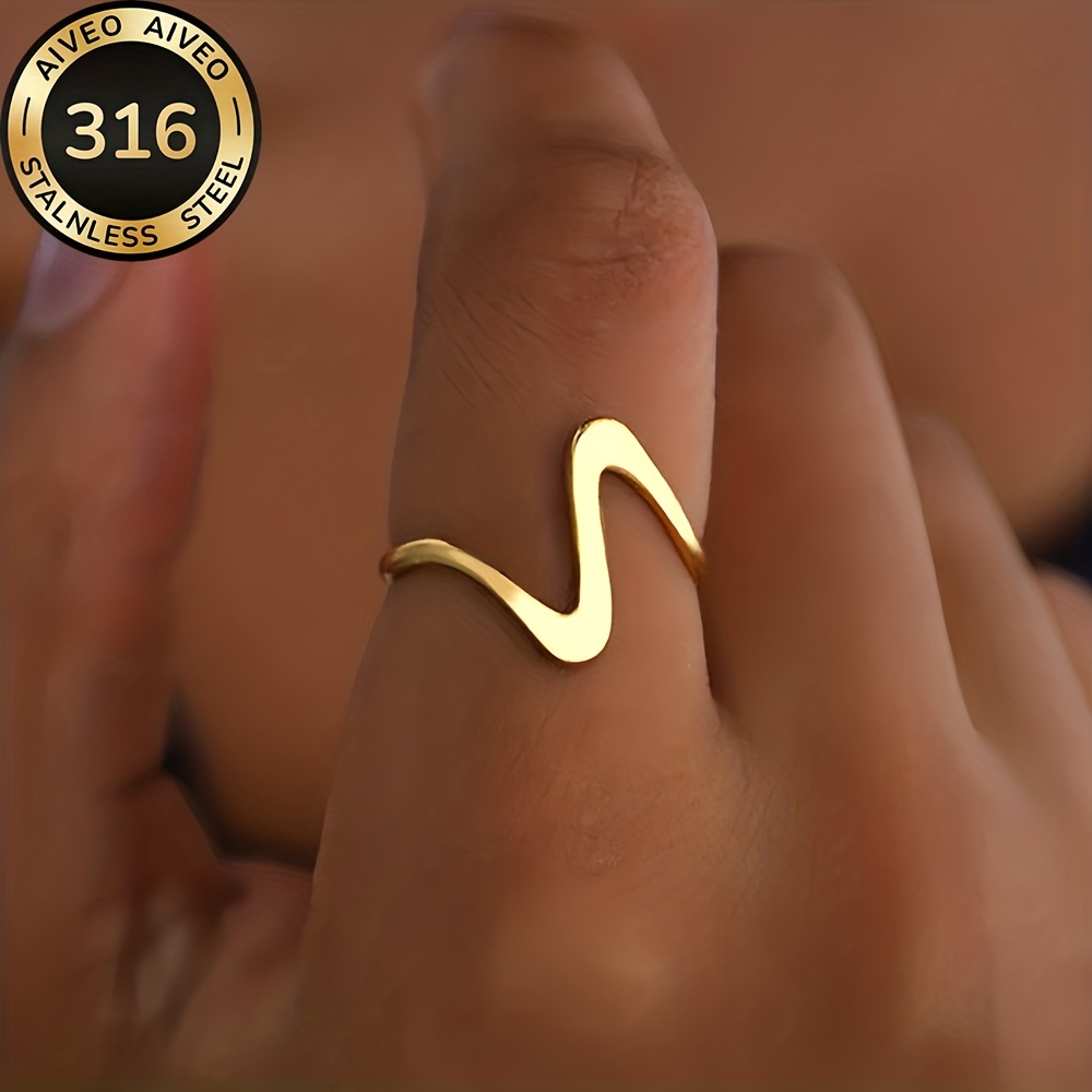 TEMU Anillo abierto dorado hipoalergénico de acero inoxidable de calidad, anti-desvanecimiento, fácil y elegante, adecuado para uso diario o fiestas,