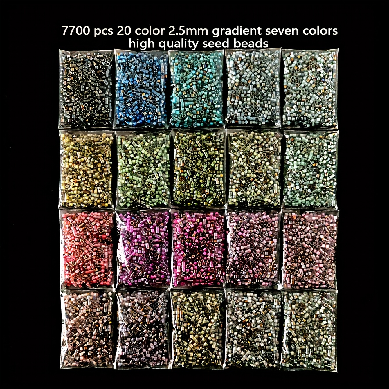 E-shop 7700-teiliges (Delica Beads) Farbverlauf-Siebenfarben-Halb-Goldene-Rocailles-Perlen-Set Schmuckherstellungs-Set 2,5 mm 20 Farben pro Packung 5g