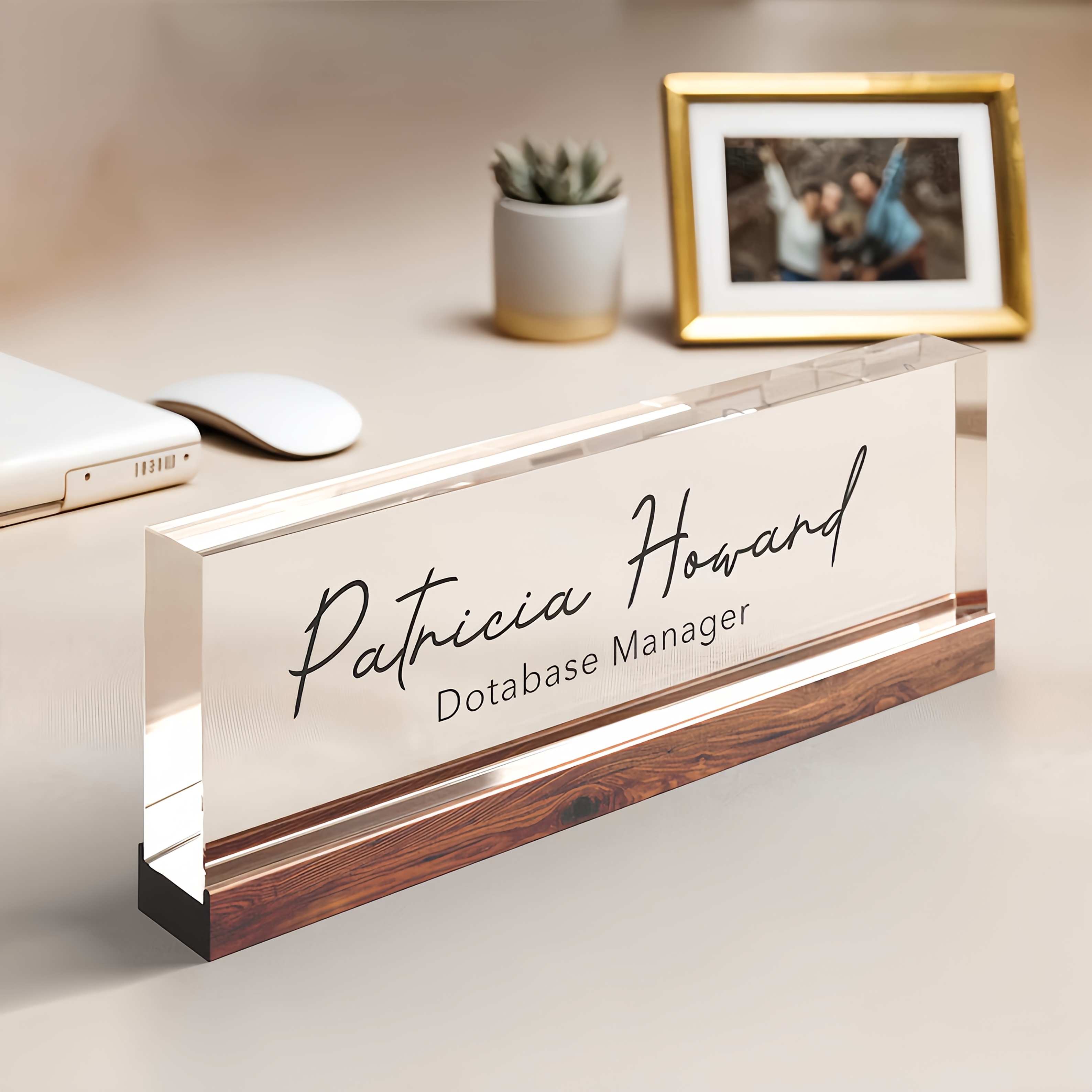 

Personalized Wooden & Acrylic Name Sign With Solid , Ideal For Wedding, Valentine's Day, Thanksgiving, Anniversary - Desk Card With No Electricity Needed