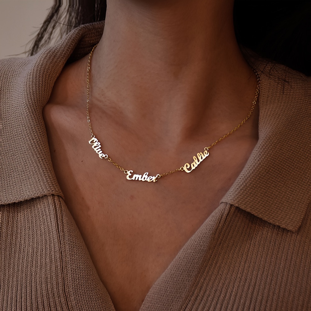 

Customized Name Necklace 18k Gold Plated Necklace Can Customize 3 English Names Personalized Jewelry, Customized Gift For Women Holiday Gift