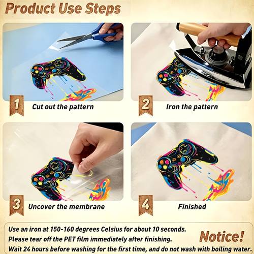 heat transfer iron on transfers for t shirts for for hats vibrant colors game controller graphic dtf film hot stamping pu lovers holiday gift for friends spring summer