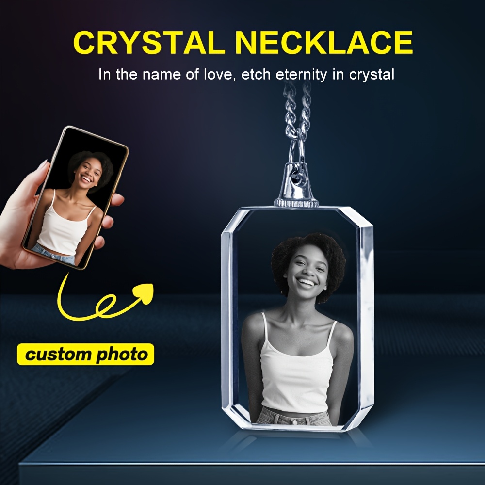 TEMU Custom Photo 2d Pendant Necklace | Laser-engraved Personalized Image | Sparkling Synthetic Stone | Family And Love Memorial | Perfect Gift For