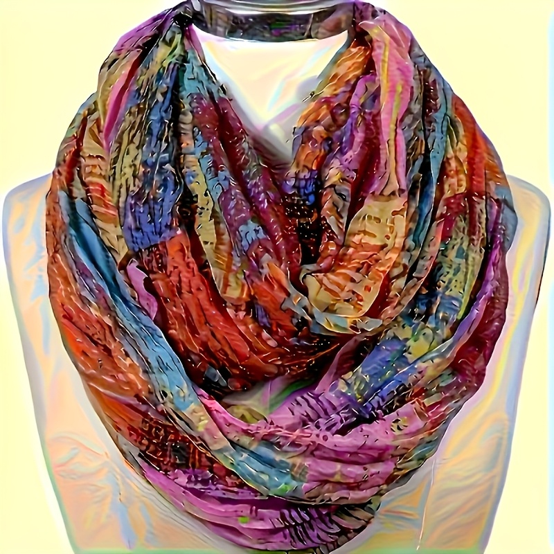TEMU Mixed Colors Oil Paint Tie-dye Spring Fashion Versatile Lightweight Infinity Scarves Head Wrap