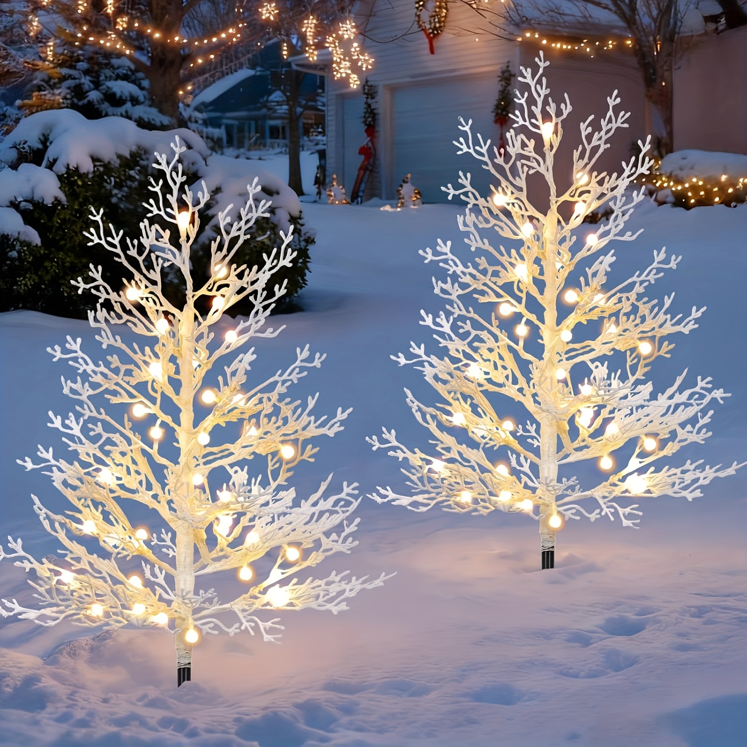 TEMU 2 Pack 3ft Artificial Christmas Trees With Rgbw Led Lights (white & Warm White) - 40- / Trees With 8 Lighting , Timer, Battery- (no -in) For