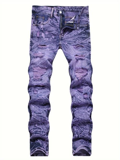 gengyuan trendy straight-leg ripped jeans voor heren