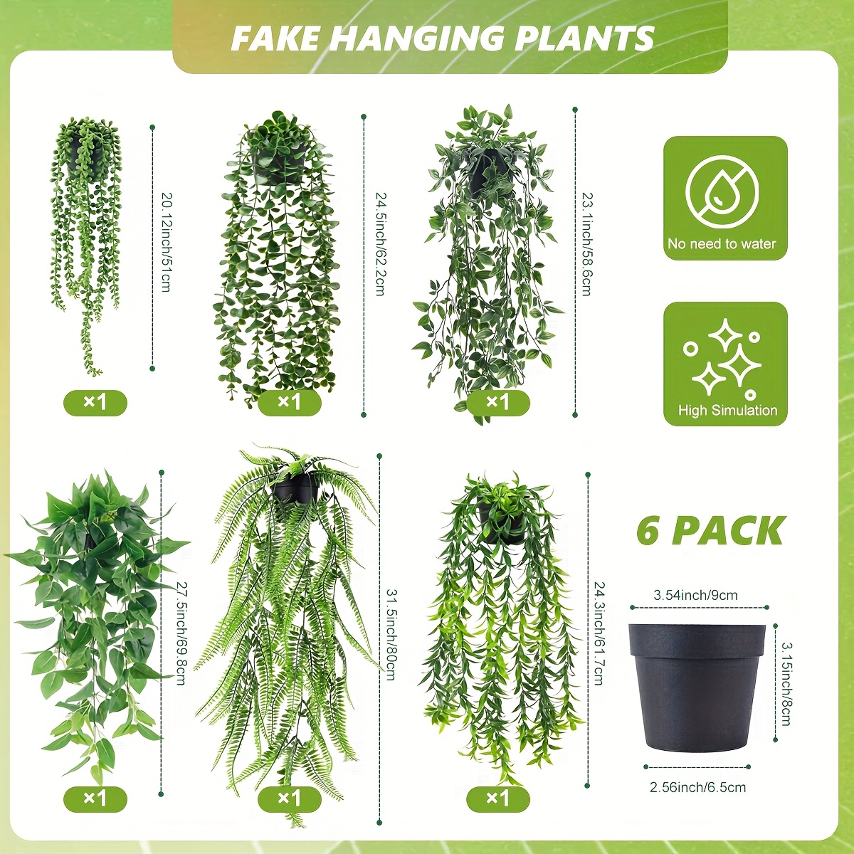 TEMU 6pcs Fake Hanging Plants Fake Vines Potted, Faux Plants Indoor And Outdoor For Office, Living, Bathroom Room Decor