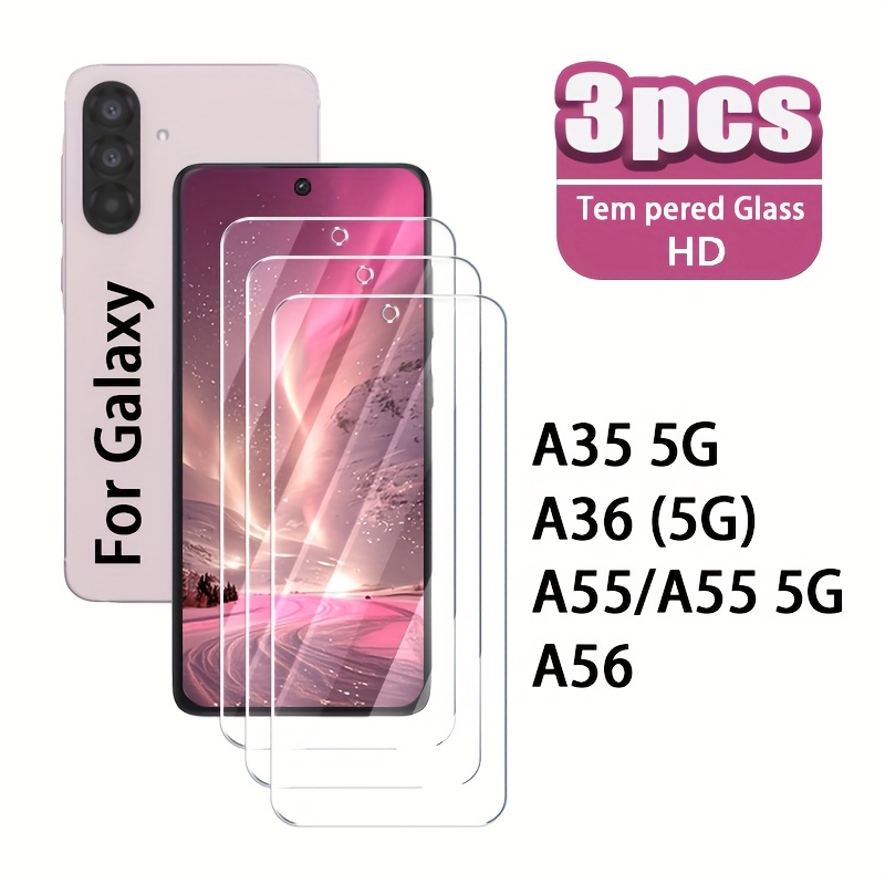 E-shop 3 Stück gehärtete Glas-Schutzfolie für for Galaxy A35 5G, A36 (5G), A55, A55 5G, A56 – Weihnachtsgeschenk. Verhindert Fingerabdrücke präzise auf