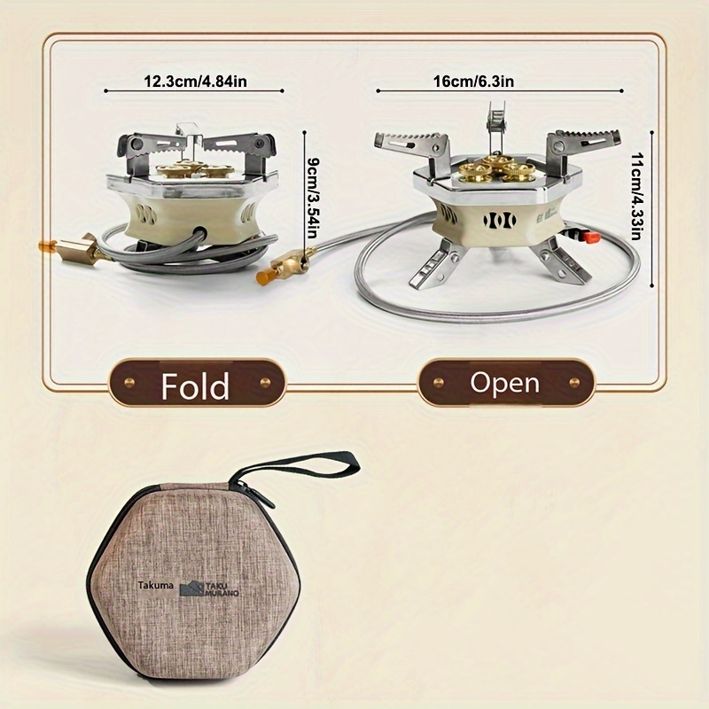 TAKU MURANO Portable Gas Camping Stove - Compact, Windproof, Quad Burner Design with Piezo Ignition, Ideal for Hiking, Outdoor Activities - 1pc, Includes Carrying Bag
