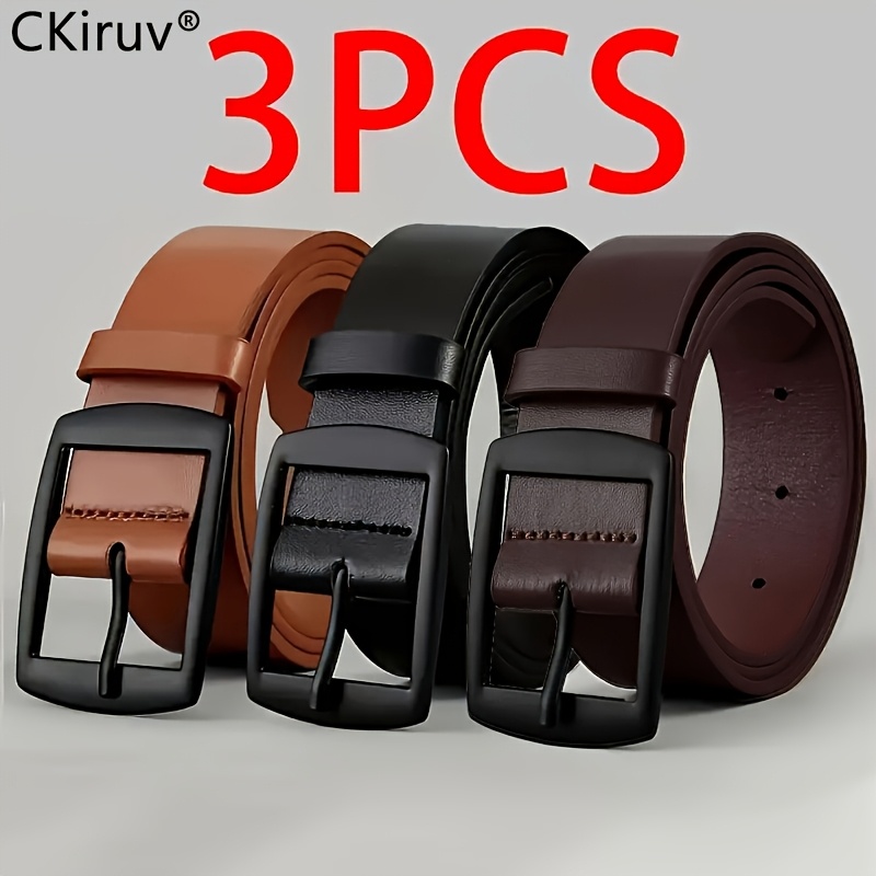TEMU 3pcs Men's Fashion Pu Faux Leather Belt, Standard Size, Designer Style With Alloy , In , Casual And Versatile With Jeans, Exquisite , A Perfect