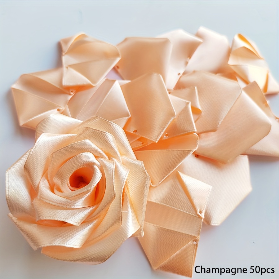 TEMU 50pcs Handmade Ribbon Petals, Handmade Rose Petals, Handmade Semi-finished Products, Very Suitable For Diy Eternal Flowers, Wedding Roses, ,