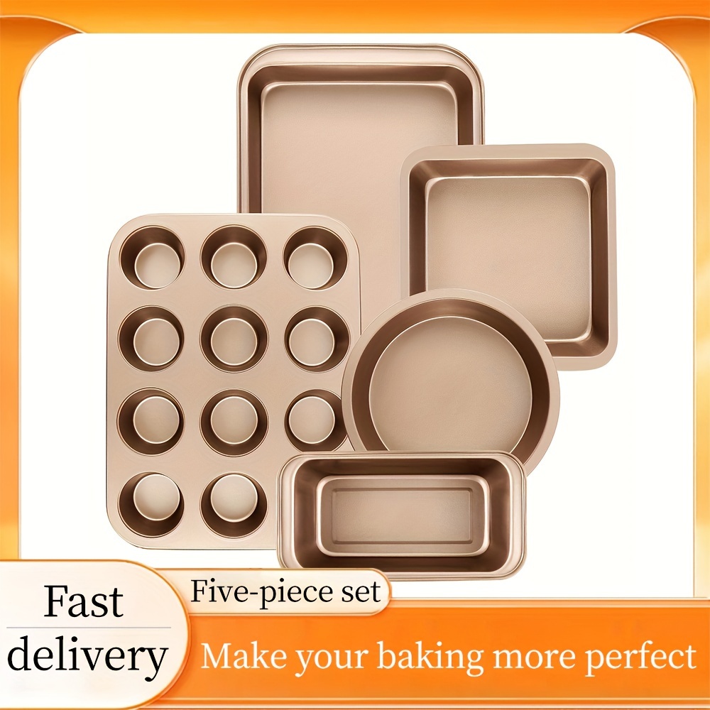 

Nonstick Baking Pans Set, 5-piece Kitchen Baking Sheets For Oven, Bakeware Sets With Round/square Cake Pan, Muffin Pan, Loaf Pan, Roast Pan, Cookie Sheet Set Baking Supplies