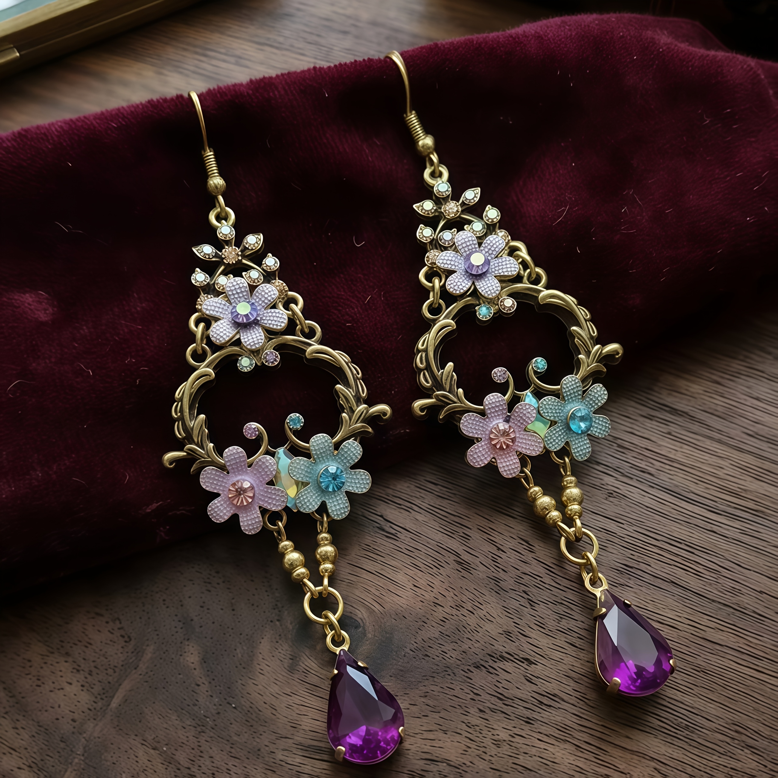 TEMU 1 Pair Fashionable And Bright Basket-style Flower Long Earrings, Elegant Romantic Sexy Vintage Geometric Three-dimensional French Court Style