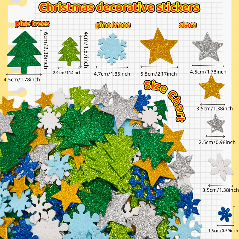 Image of 100pcs Christmas Sticker Snowflakes Pine Trees And Stars Foam Stickers, Suitable For Christmas Parties, Family Gatherings, Scene Decoration, Etc