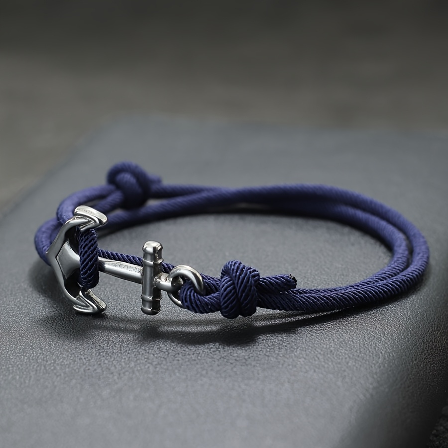 TEMU New Handcrafted Men's Nautical Bracelet With A Double Layer, Adjustable Sliding Marine String, Beach , Macrame Style Jewelry