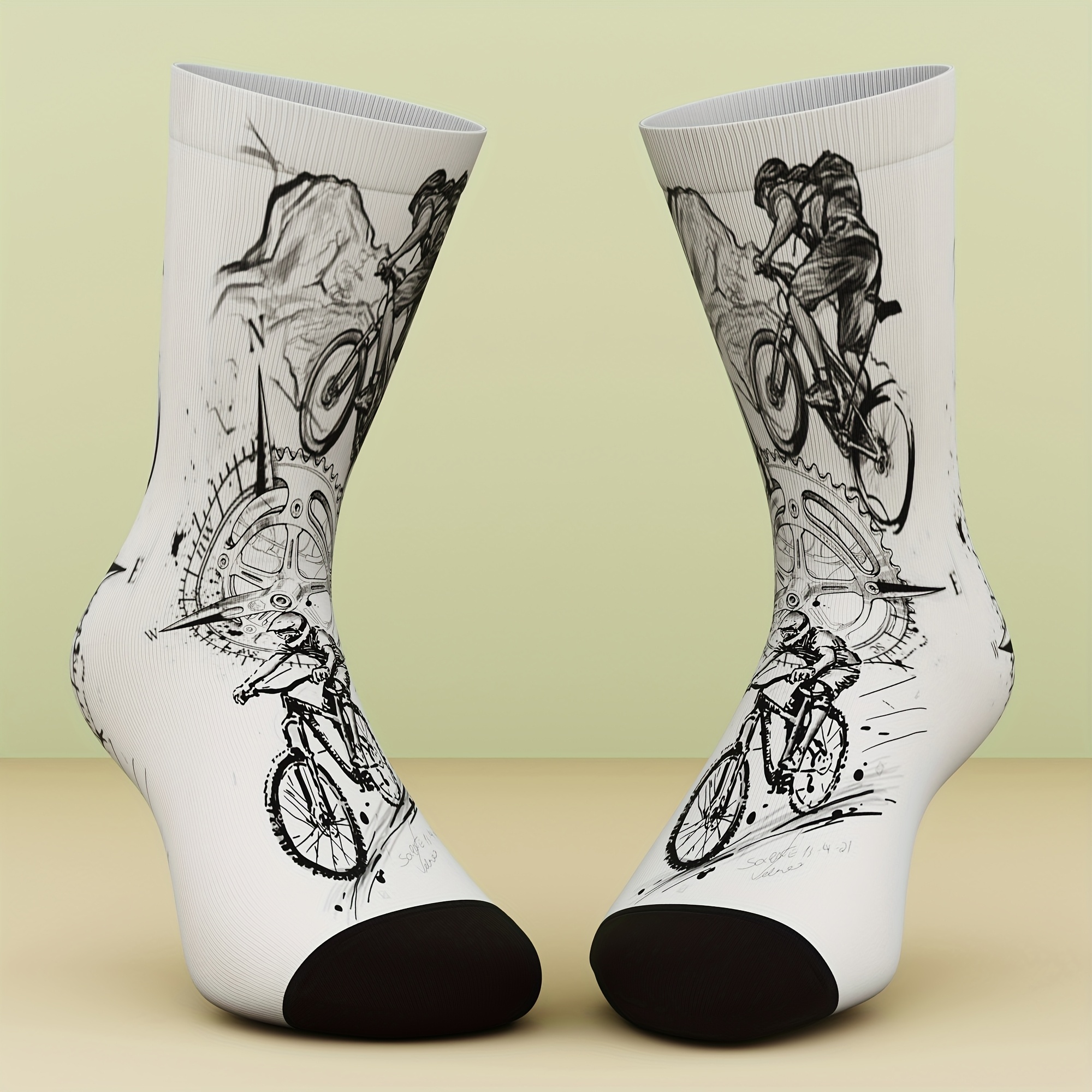 Image of 1 Pair Of Unisex Socks, Creative Patterns, And Interesting, Suitable For Outdoor Sports, Comfortable And Breathable, Made Of Bamboo Fiber, 3d Digital Printing , Machine Washable, A Quirky Sock Gift
