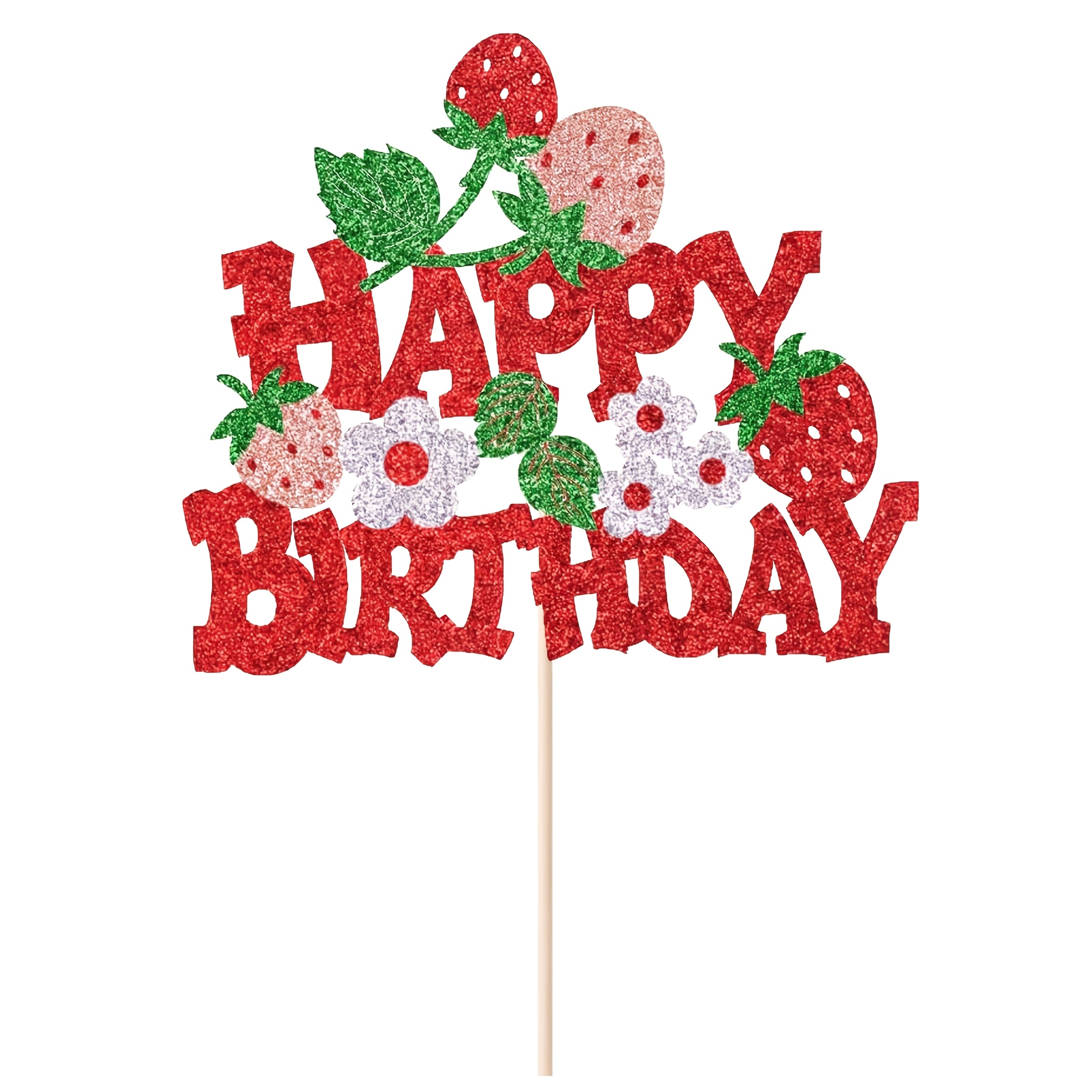 1pc A Glittery Birthday Cake Topper Featuring Strawberries, Perfect For Baby Showers And Birthday Celebrations, Along With Floral And Fruity Themed Cake Decorations, Halloween, Christmas