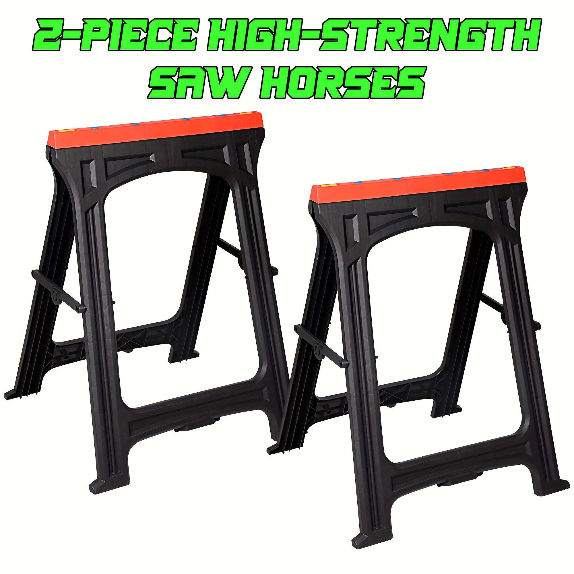 TEMU 2pcs Heavy Duty Capacity Folding Saw Horse For Slicing, Work Bench Assembly, Black, Supporting To 700 Lb. Nice Gifts