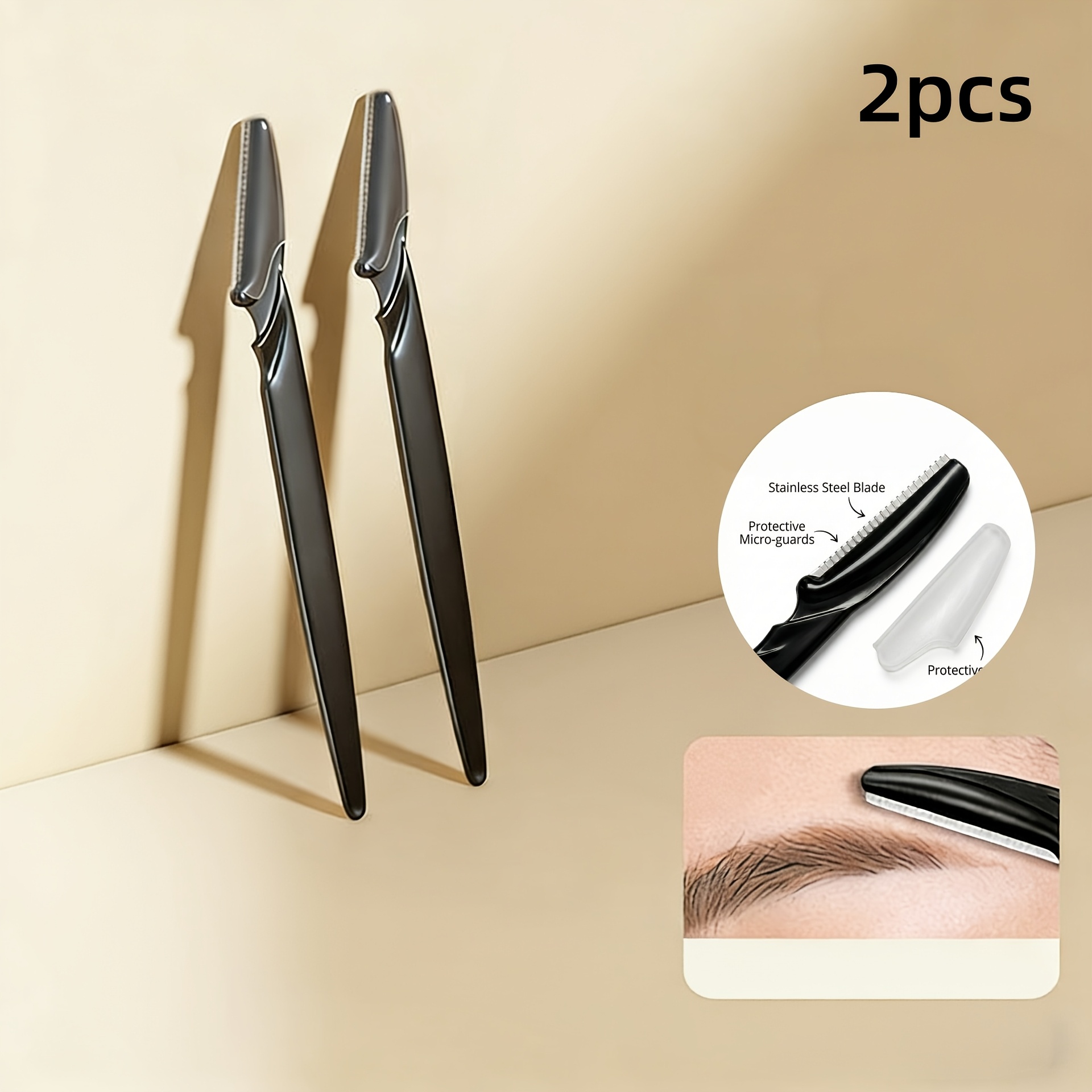 TEMU 2pcs Stainless Steel Eyebrow Trimmer - Unscented Multi-functional Body Hair Removal Tool, Equipped With Sharp , Easy To , Additive-free, A