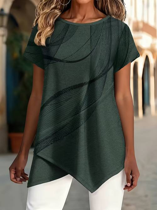 plus size damen asymmetrischer saum t-shirt – rundhals kurzarm bluse für alle körpertypen, asymmetrischer saum top, maschinenwaschbares opaques shirt für casual & semi-formal, frühling sommer garderobe essential