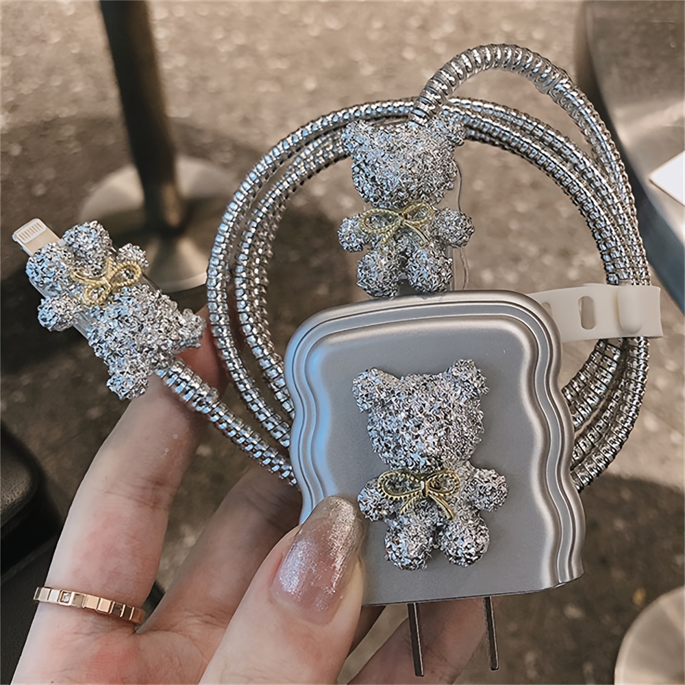 TEMU Electroplated Silvery Cartoon Bear Charger