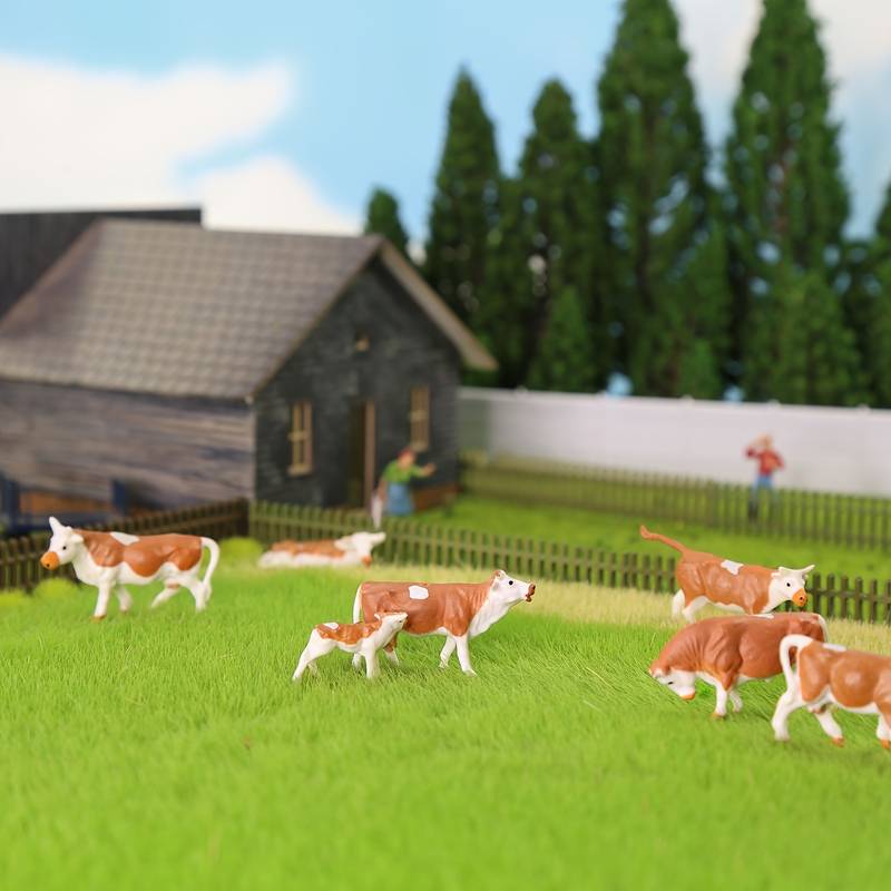 16 Piece HO Scale Farm Animal Figures - Mixed Horse, Cow, Pony, Goat, Donkey - Painted Plastic For Model Railroad